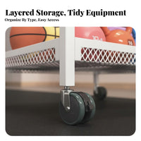 With Wheels Rolling Sports Equipment Cart Space Saving Rolling Gym Storage Cart Large Capacity Home Gym Equipment Organizer Long-Lasting Metal Frame for Fitness Enthusiasts, Families, Garage, Basement