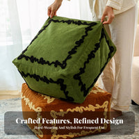 Moroccan Design Upholstered Pouf Removable and Washable Cover Embroidered Pouf Cube Multi-Functional Floor Seating Decorative Accent for Homeowners, Interior Decorators, Living Room, Balcony, Reading Nook, Playroom