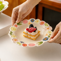 Classic Modern Curry Plate, Pasta Plate, Small Bowl, Ceramic, Floral Pattern, Microwave Safe