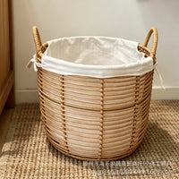 Rattan-Look Laundry Basket, Bathroom Handheld Lidless, Country Style with Floral Pattern