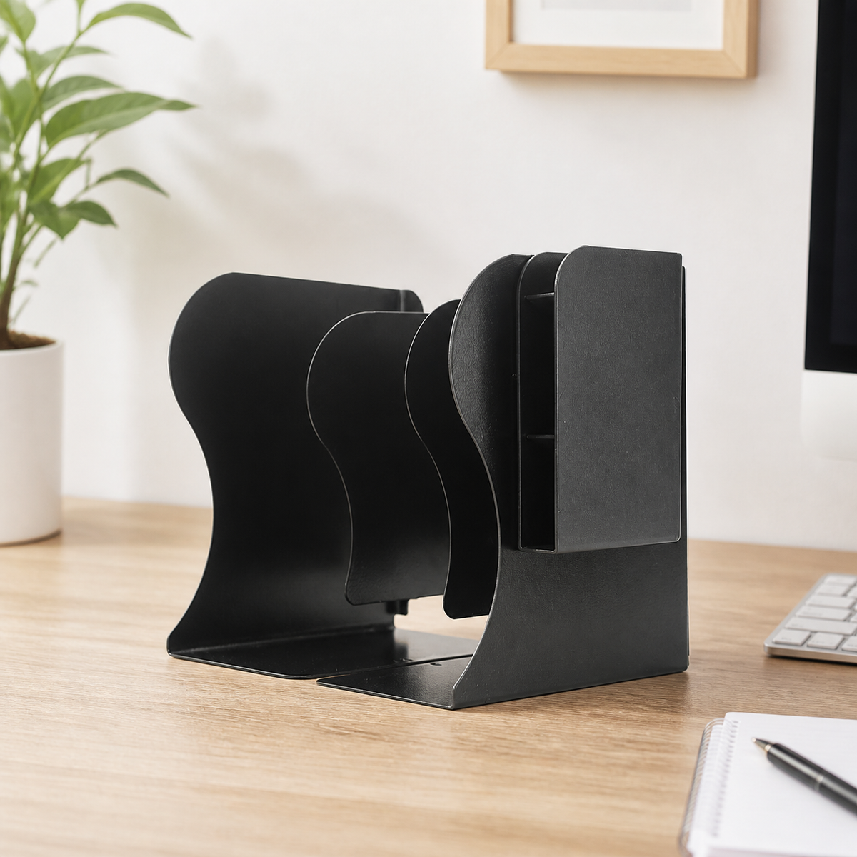 Book Ends Desk Organiser, Metal Book Ends with Storage, Heavy Duty Iron Bookends for Shelves, Adjustable Large Book End for Home Office