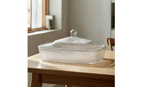 Clear Covered Fruit Tray Rectangular Serving Tray with Lid Ribbed Food Storage Container Textured for Countertop