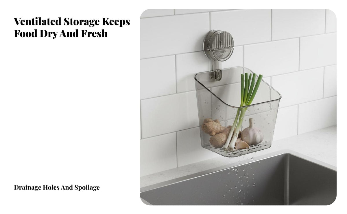 Suction Cup Storage Basket Drill Installation Wall Mounted Storage Bin Versatile Stackable Hanging Container for Washroom, Refrigerator