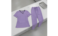 Multiple Pockets V-Neck Scrub Set Drawstring Waist Short Sleeve Nursing Attire Breathable Two-Piece Medical Workwear Soft Material for Dentists, Healthcare Workers, Veterinarians, Oral Health Office, Hospital, Medical Facility