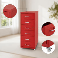 Six-Drawer Cabinet with Casters Beneath-Desk Rolling Drawer Organizer Metal Storage Cabinet for Telecommuters, Students, Home Office, Dorm Room