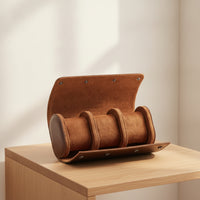 Watch Roll with 3 Slots Leather Textured Organizer Compact for Journeyers