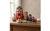 Nesting Doll with Guard Motif Hand-Painted Wooden Matryoshka Set Glossy Toy for Classroom Teaching
