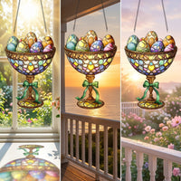 Easter Ornaments for Tree, 2d Acrylic Eggs Ornaments, Acrylic Decoration Colorful Design Easter Egg Window Ornament Easy to Hang Stained Crystal-Like Effect Window Hanging for Families, Bedroom