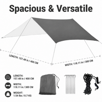 Camping Tarp 3-4 Person, Polyester Tarpaulin Silver Coated, Waterproof 1500mm Shelter Tarp for Wild Camping & Hikers