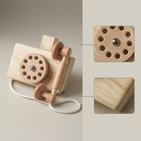 Vintage-Style Wooden Toy Phone Classic Toy Telephone Decorative Wooden Telephone with Handset Interactive for Photo Shoots