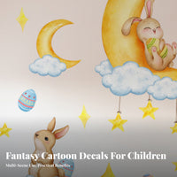 Bunny on Moon Nursery Sticker Easy to Apply Wall Decal for Kids, Young Children, Playroom, Living Room