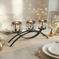 Elegant Candle Holder with Crystal Panels Decorative Centerpiece Candle Holder Modern Classic Candelabra with Three Arms Slimline for Brides, Dining Table