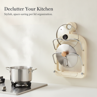 Wall-Mounted Pot Lid Holder with Detachable Drip Tray, No-Drill Suction Cup Design for Kitchen Organization