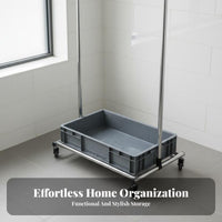 Easy Mobility Freestanding Mop Holder on Wheels Water Collection Basin Mobile Mop and Broom Rack Sturdy Construction Rolling Cleaning Cart with Water Collection Tray Space-Saving Design for Commercial Cleaners, Janitors, Balcony, Laundry Room, Garage