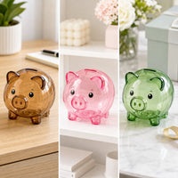 Transparent Piggy Bank Clear Pig Currency Bank Plastic Cartoon for Children, Children, Toddlers, Bedroom, Desk, Shelf
