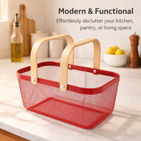 Kitchen Storage Basket with Portable Handle for Fruits and Vegetables, Metal Wire Mesh Food for Families, Breathable Design for Fresh Produce
