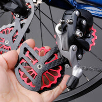 Carbon-Fiber Derailleur Cage with Pulley Wheels Sleek-Profile Derailleur Cage Compact Cycle Pulley Wheel Lightweight for Road Bikers, Cyclists, Drivetrain Upgrade