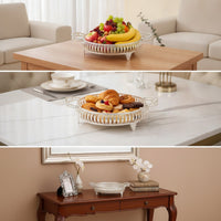 Fruit Bowl with Handles Ornate Decorative Serving Platter Embossed Serving Tray with Handles for Hosts, Home Stylists, Coffee Table, Living Room