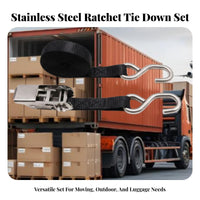 Ratchet Tie-Down Strap Quick Release Stainless Steel Cargo Strap for Drivers, Hauling Vehicle Owners, Moving, Roof Rack, Boating