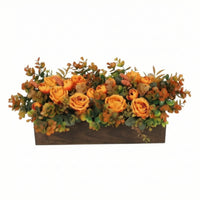 Artificial Flower Arrangement with Wooden Box Rustic Floral Centerpiece with Wooden Completely Full Artificial Floral Centerpiece