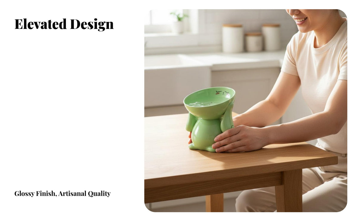 Anti-Tip Rabbit Ceramic Pet Bowl Easy to Clean Elevated Cat Food Bowl Non-Slip for Kittens, Small Dog Owners, Indoors, Kitchen, Living Room