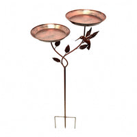 Vintage-Style Iron Bird Feeder Stake Copper-Brown Finish doubleDish Bird Feeder Shallow Round Bowls