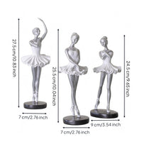 3 Pieces Polished Finish Ballerina Girl Figurine Black Base Resin Ballerina Figurine Tabletop Display Ballet Dancer Statue Fashion Art Style for Living Room, Bedroom, Shelf, Desk