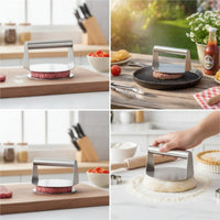 Stainless Steel Meat Press with Handle Flat Bottom Burger Press Compact Steak Weight Heavy-Duty for Outdoor Grilling