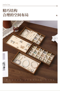 Walnut Wood Grain Jewelry Tray, Small Drawer Organizer for Necklaces, Rings, Earrings, Bracelets