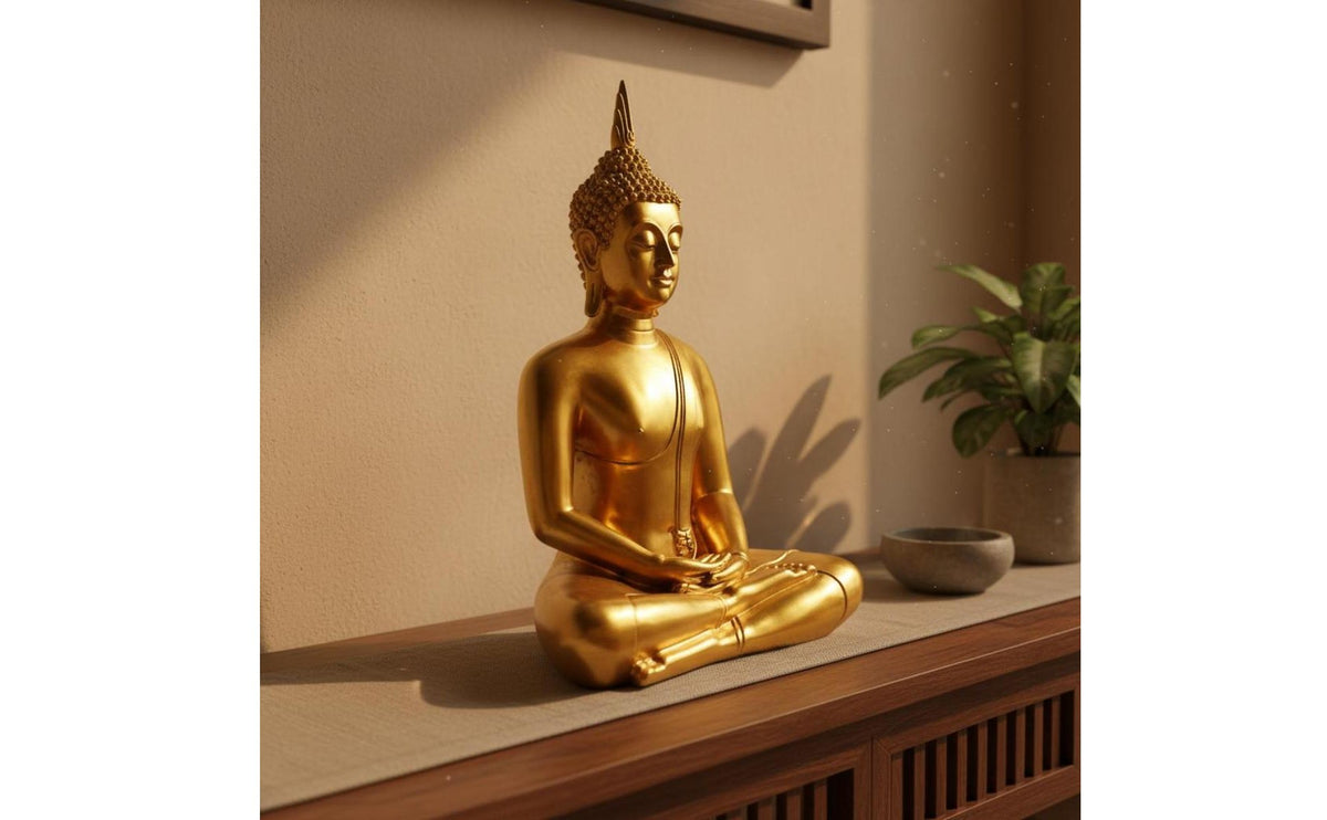 Thai Style Buddha Sculpture Temple Influenced Southeast Asian Buddha Statue Ornate Design for Restaurant, Hotel Entrance, Entryway