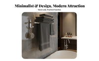 Drillno-Drill Installation Double Bar Towel Hanger with Hooks Wall Mounted Double Towel Rod Rust Resistant Bathroom Rack Space-Saving for Homeowners, DIY Enthusiasts, Restroom, Laundry Room, Kitchen, Closet