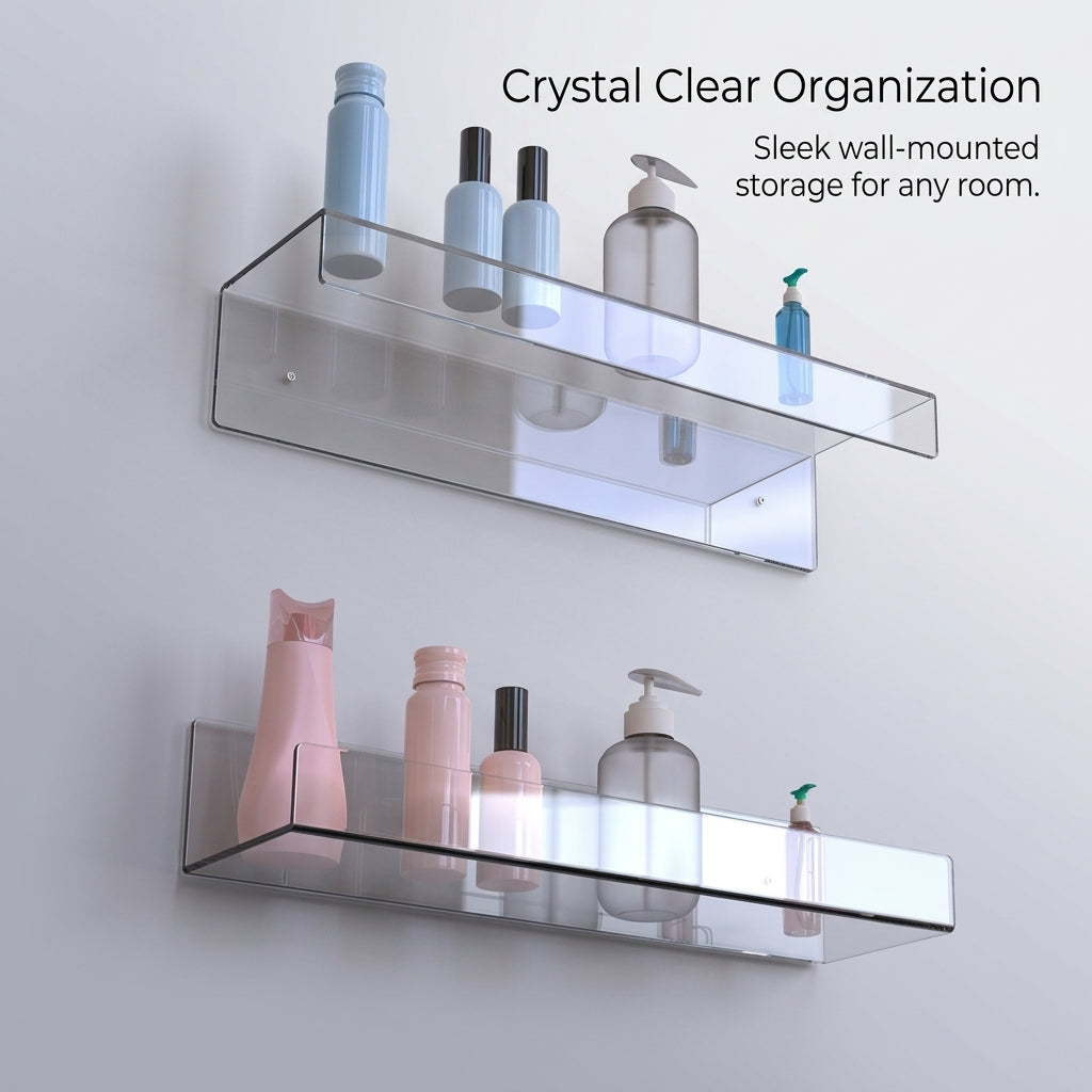 Bedroom Storage Shelf Unit for Home Organization, Transparent Corner Wall Mounted for Students, Modern Acrylic Display Rack