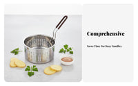 Deep Fryer Basket Multi-Functional Stainless Steel Pasta Strainer Perforated Cooking Basket Multipurpose Kitchen Utensil