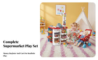 Working Scanner Supermarket Checkout Playset with Cart Battery Operated Toy M Single Y Register and Shopping Cart Fun Gift Toy M Single Y Register Set Safe Child-Friendly Design for Girls, Preschoolers, Toddlers, Indoor, Playroom, Daycare, Home