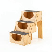 Pet Stair with Side Panels Solid Wood Furniture Space-Saving for Indoor, Cats