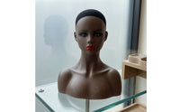 Manikin Head with Shoulders PVC Mannequin Head Bust Brown Complexion-Tone Hairpiece Stand
