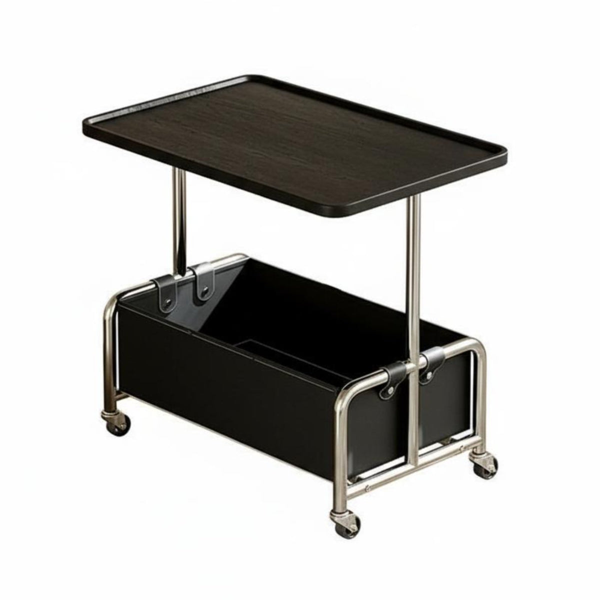 Minimalist Design 2-Tier Trolley Table Mobile Design 2-Tier Rolling Organizer 360° Rotating Wheels Storage Cart Spacious Tabletop for Apartment Dwellers, Homeowners, Away Ice Workers, Living Room, Bedroom, Small Areas, Kitchen