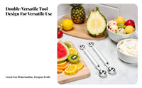 Stainless Steel Fruit Baller Multi-Functional Double-Ended Melon Baller Food Grade Double-Ended Fruit Baller for Chefs, Dessert Making, Garnishing