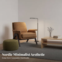 Nordic Design Upholstered Wood Frame Armchair Minimalist Upholstered Wooden-Frame Armchair mid-centuryera Modern aesthetic Lounge Chair high resilience Foam padding for Homeowners, Readers, Adults