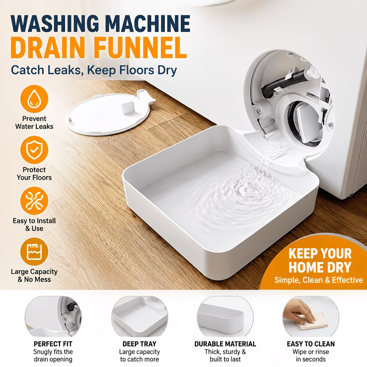 Washing Machine Drain Water Collection Box with Guide Plate, Plastic