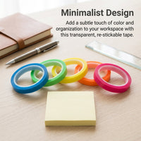 Transparent Waterproof Tape for Journaling and Planners, Removable for Students, Fluorescent Sticky Notes Tearable, 6mm Width x 5 Meters Length