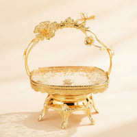 Ornate Fruit Basket with Handle Gold-Colored Decorative Tray with Handle Multi-Purpose Basket Tray with Handles Versatile for Hosts, Dining Table