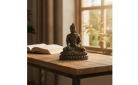 Buddha Statue with Oval Base Golden Meditating Buddha Figurine Indoor for Altar