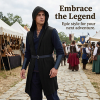 Medieval Hooded Cape Sleeveless Knight Tunic for Men, Chenille Fabric Costume for Halloween Party, Unisex Gothic Cloak