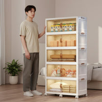 Cream Design Double Door Storage Organizer Large Capacity Foldable Plastic Wardrobe Installation-No-Assembly Plastic Clothes Storage Single for Bedroom, Living Room