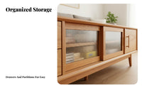 Minimalist Design Solid Wood TV Cabinet Long-Lasting Cherry Wood Media Console Multi-Use TV Stand Cabinet Large Storage for Apartment Dwellers, Homeowners, Families, Den, Bedroom, Home Office