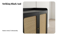 Light Luxury Aesthetic Rattan Door Shoe Cabinet Japanese design Entryway Console Floor-Standing Storage Furniture Ventilated Design for Apartment Dwellers, Homeowners, Families, Foyer, Hallway, Living Room, Bedroom