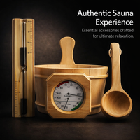 Sauna Accessories 4 Piece Set with Bucket and Ladle for Home Use, Fragrant Wood Timer and Thermometer Hygrometer, 4 Liter Capacity