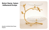 Two-Tier Fruit Tray Stand Branch-Shaped 2-Tier Serving Stand Bird Detail Dessert Display Platter for Snacks, Tea Accompaniments