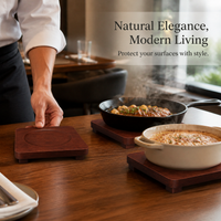 Rubberwood Heat Resistant Trivet for Pots and Pans, Wooden Tray for Teapots and Griddles